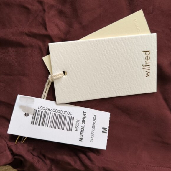 NWT Aritzia Wilfred Murol Preppy Oversized Sleek Truffle Black Pipping Shirt M - Picture 6 of 11